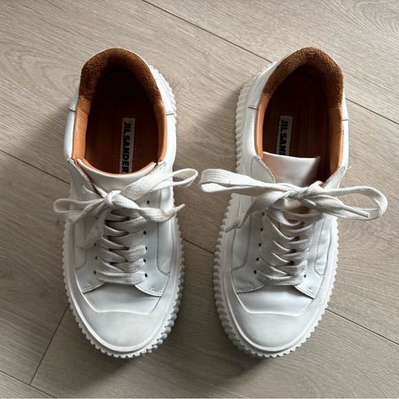 Jil Sander Shoes - Jil Sander White Leather Platform Sneaker | Size 36